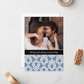 Damask Thank You Notes {Blue} ノートカード (正面/裏面インサイチュ)