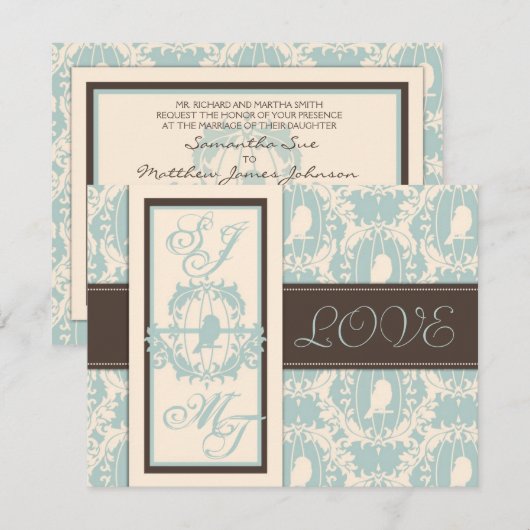 Damask Tweets Weding Invite Card 2 招待状 (正面/裏面)