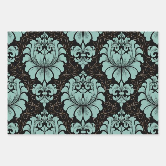 Damask Wrapping Paper Flat Sheet Set of 3 ラッピングペーパーシート (正面)