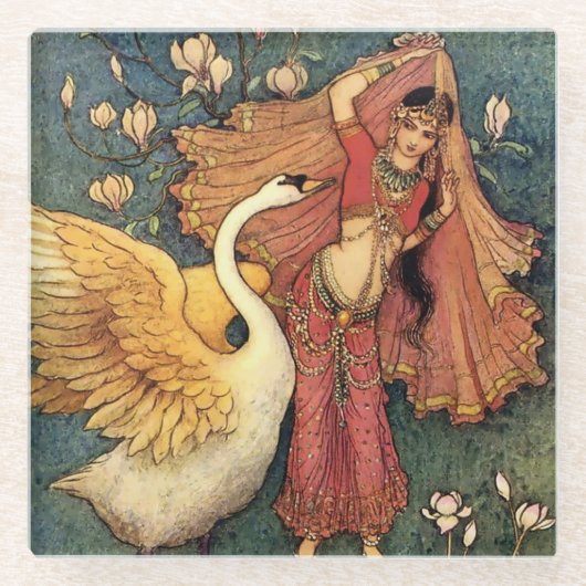 “Damayanti and the Swan” by Warwick Goble ガラスコースター (正面)