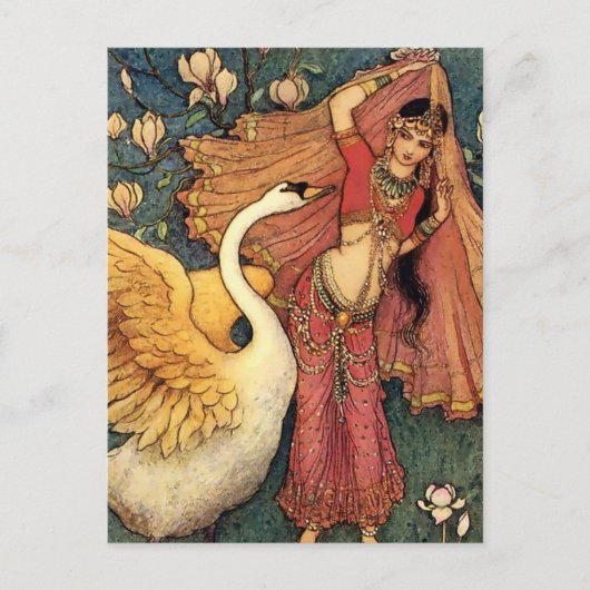 “Damayanti and the Swan” by Warwick Goble ポストカード (正面)