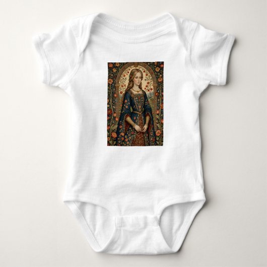  Dame au jardin, illustration médiévale/renaissanc ベビーボディスーツ (正面)