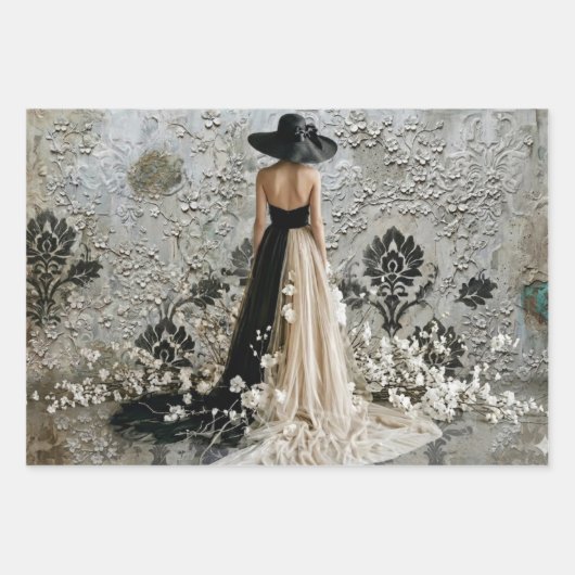 Dame en Noir Damask Decoupage ラッピングペーパーシート (正面)