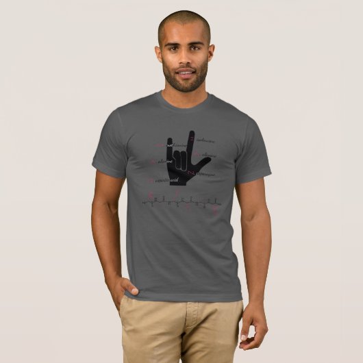 DAMIANペプチド、I-love-Uサイン付きカスタムテキスト、ライト Tシャツ (正面フル)