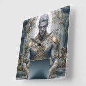 Dämonischer Krieger am Laptop Fantasy スクエア壁時計 (傾斜)