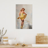 Dampened Doll Vintage Style Elvgren Sexy Girl ポスター (キッチン)