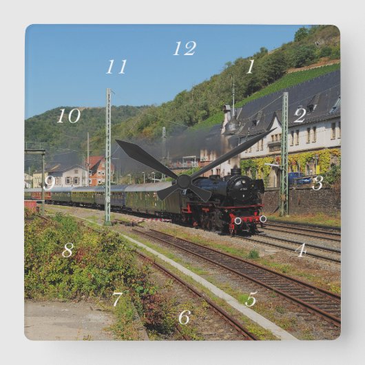 Dampflok mit Sonderzug in Lorch スクエア壁時計 (正面)