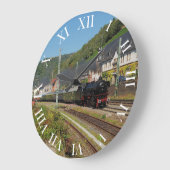 Dampflok mit Sonderzug in Lorch ラージ壁時計 (傾斜)
