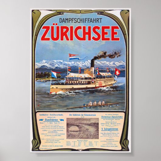 Dampfschiffahrt Zurichsee Vintage Poster 1900 ポスター (正面)