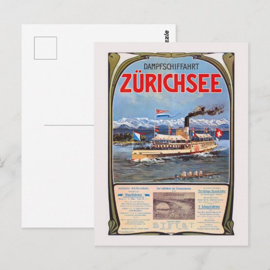 Dampfschiffahrt Zurichsee Vintage Poster 1900 ポストカード (正面/裏面)
