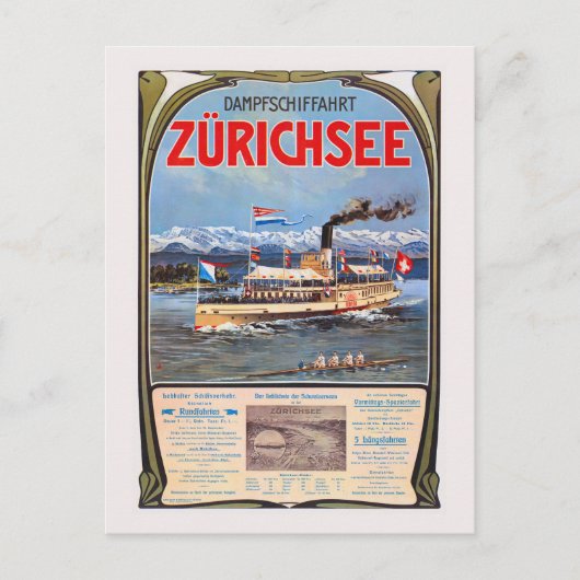 Dampfschiffahrt Zurichsee Vintage Poster 1900 ポストカード (正面)