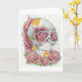 Dana Tyrrell著スカルそしてばら色の挨拶状 カード (黄色い花)