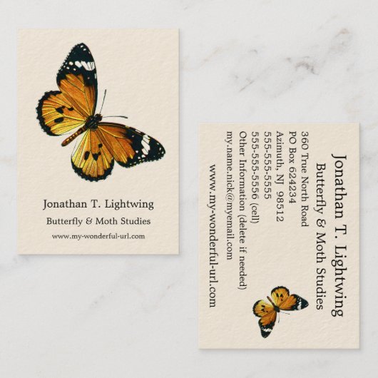 Danaus chrysipus – プレインタイガー、またはアフリカの女王 名刺 (正面/裏面)