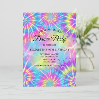 Dance Birthday Party Tie Dye Glow Dance Disco 招待状