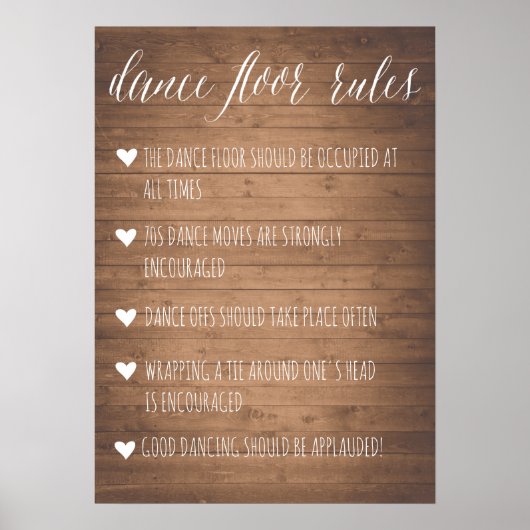 Dance Floor Rules sign | Rustic fun sign ポスター (正面)