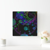 Dance of the Spheres II -抽象芸術コズミックインディゴ スクエア壁時計 (ホーム)