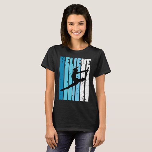 Dance Retro Believe Turquoise Dancer Dancing Fan W Tシャツ (正面フル)