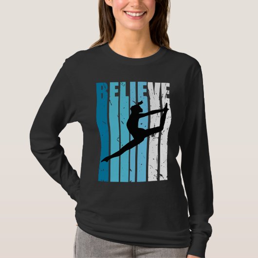 Dance Retro Believe Turquoise Dancer Dancing Fan W Tシャツ (正面)