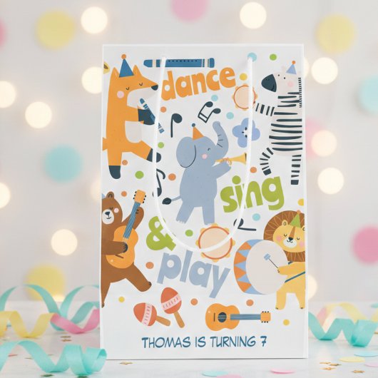 Dance sing and play kids birthday ミディアムペーパーバッグ
