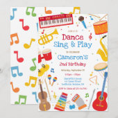 Dance Sing Play Musical Instrument Birthday Party  招待状 (正面/裏面)