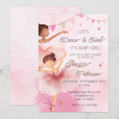 Dance & Twirl Pink Ballerina Ballet Baby Shower  招待状 (正面/裏面)