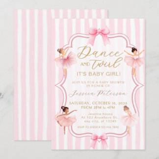 Dance & Twirl Pink Ballerina Ballet Baby Shower 招待状