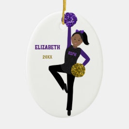 DanceLine Girl In Black、Purple、および金ゴールド セラミックオーナメント
