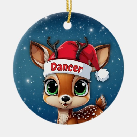Dancer Baby Deer, Fawn, Doe, Reindeer 🦌🎄 セラミックオーナメント (正面)