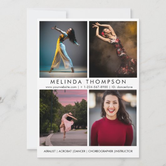 Dancer Choreographer Comp Card 5 Photo Headshot 招待状 (裏面)