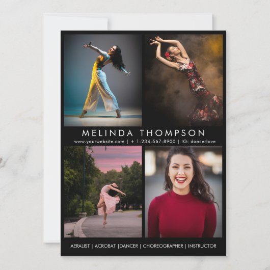 Dancer Choreographer Comp Card 5 Photo Headshot 招待状 (裏面)