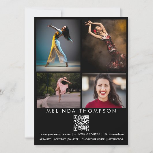 Dancer Choreographer Comp Card 5 Photo QR Code 招待状 (裏面)
