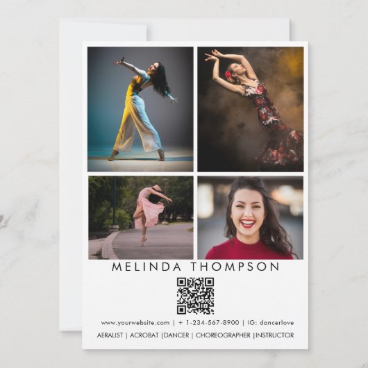 Dancer Choreographer Comp Card 5 Photo QR Code 招待状 (裏面)