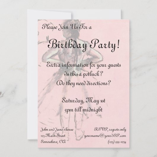 Dancer from the Back by Edgar Degas Birthday Party 招待状 (裏面)