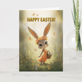 Dancing Bunny in Orange Dress Easter Card カード