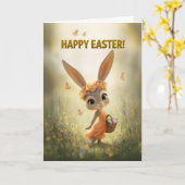 Dancing Bunny in Orange Dress Easter Card カード (黄色い花)