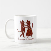Dancing Cat Couple, Cute Wedding custom name コーヒーマグカップ (左)