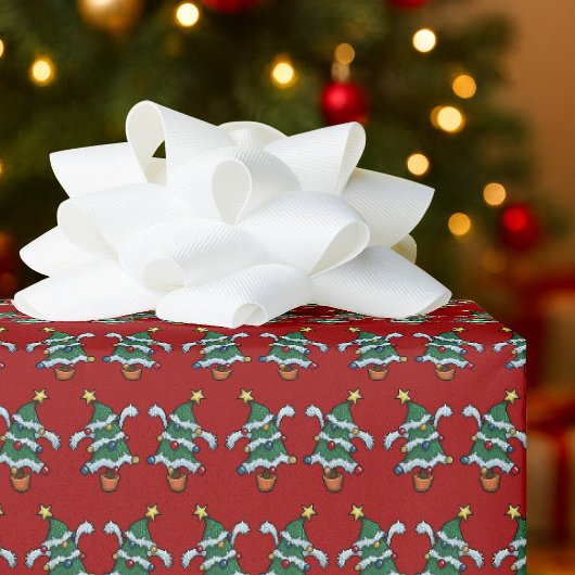 Dancing Christmas Trees Xmas Pixel Art Pattern ラッピングペーパー