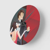 Dancing couple Art Deco geometric style poster ラウンド壁時計 (傾斜)