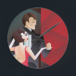 Dancing couple Art Deco geometric style poster ラウンド壁時計<br><div class="desc">Vintage Art Deco placard design with dancing couple</div>