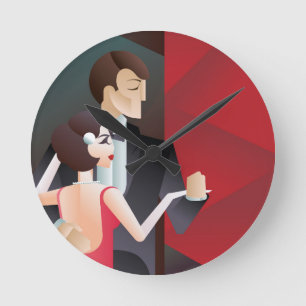 Dancing couple Art Deco geometric style poster ラウンド壁時計
