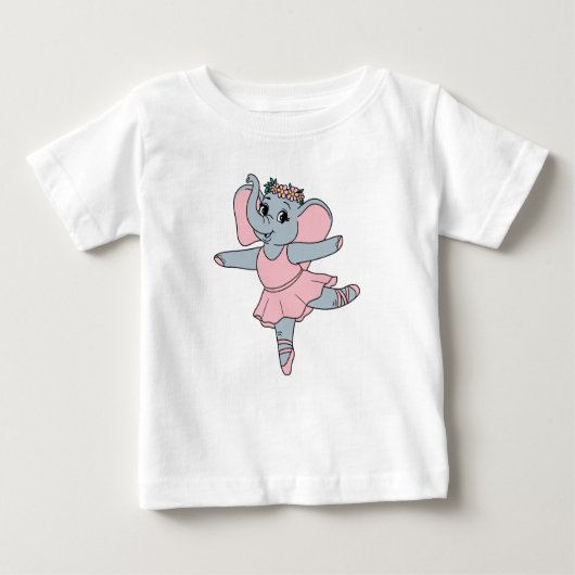 Dancing Elephant Ballerina Pink Ballet Animal Art ベビーTシャツ (正面)