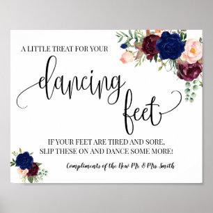 Dancing feet sign flip flops wedding navy burgundy ポスター