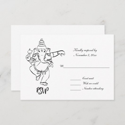 Dancing Ganesh | Indian Wedding RSVP 招待状 (正面/裏面)