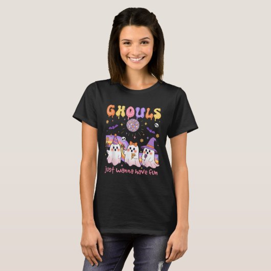 Dancing Ghost Ghouls Just Wanna Have Fun Halloween Tシャツ (正面フル)