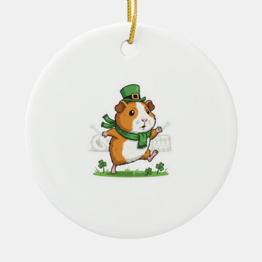 Dancing Guinea Pig Leprechaun St.Patrick's Day セラミックオーナメント (正面)