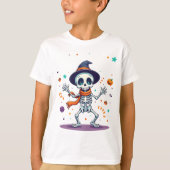Dancing Halloween Skeleton Kids T-Shirt Fun Tシャツ (正面)