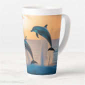 Dancing in the Dusk: Three Dolphins Leaping  カフェラテマグ (右アングル)