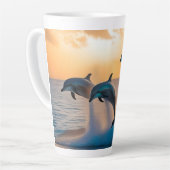 Dancing in the Dusk: Three Dolphins Leaping  カフェラテマグ (左アングル)