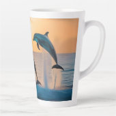 Dancing in the Dusk: Three Dolphins Leaping  カフェラテマグ (右)