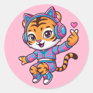 Dancing K-pop Tiger ラウンドシール